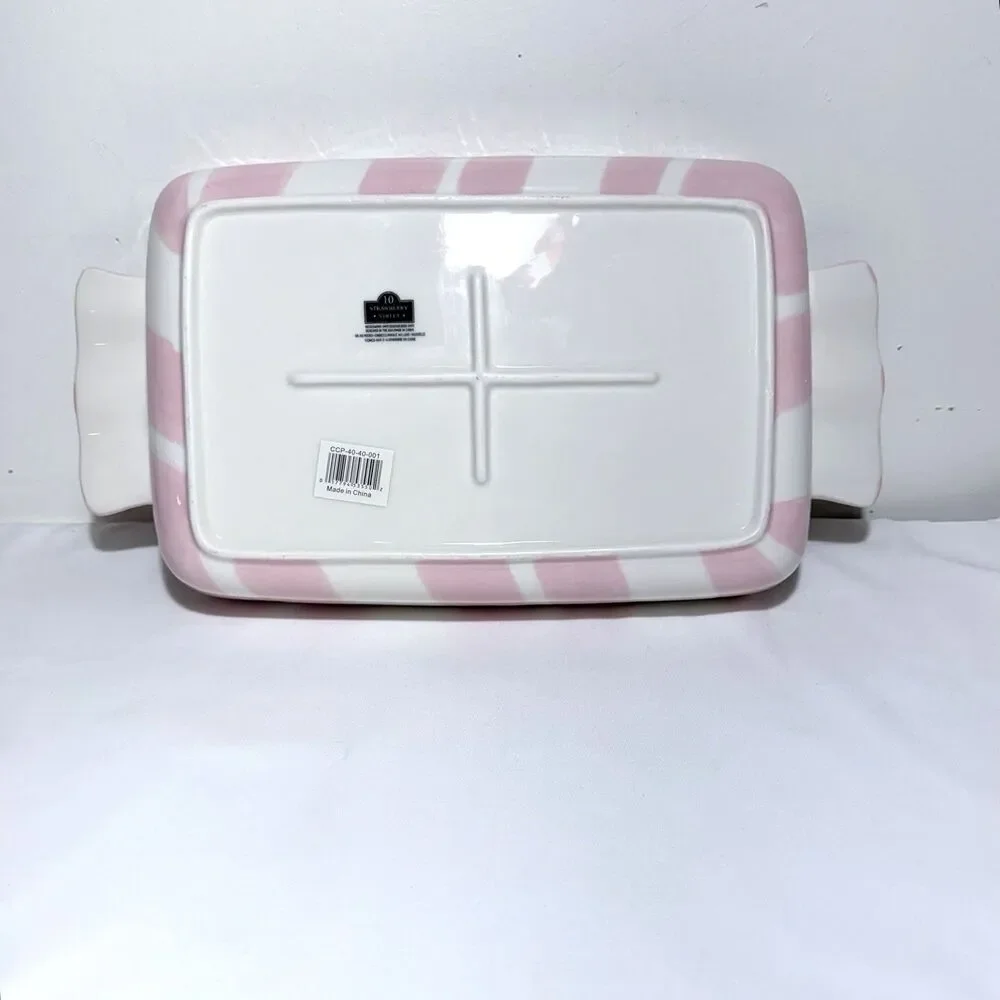 Strawberry Street Pink/White Striped Ceramic Baker Rectangular Baking Dish NEW